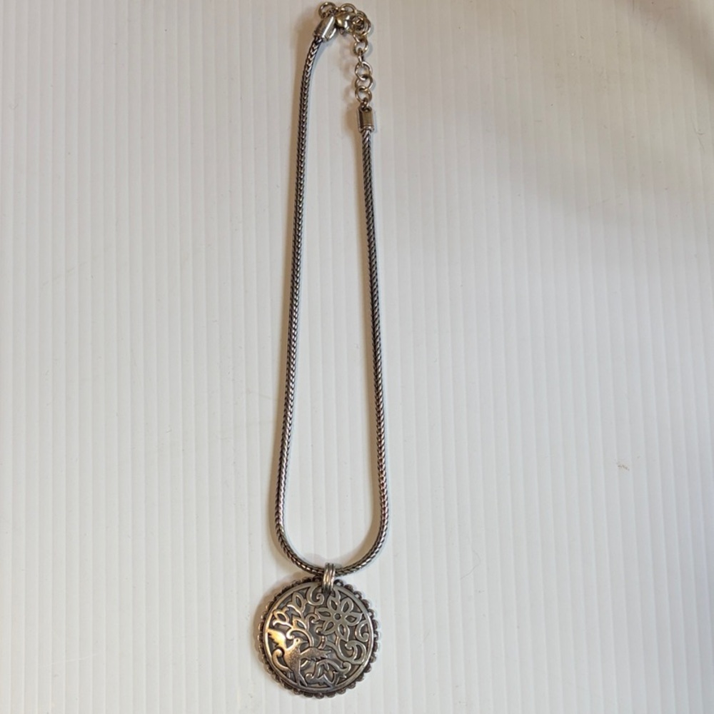 Brighton Silver-Tone Filigree Round Pendant Necklace